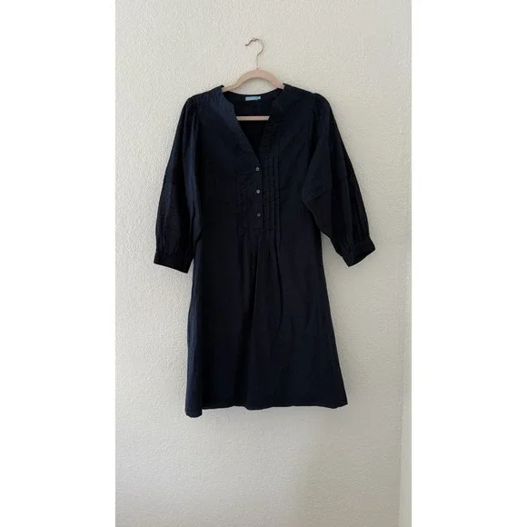 J. McLaughlin Pullover Sabina Cotton Dress Size S Pleated Balloon Sleeves Navy
